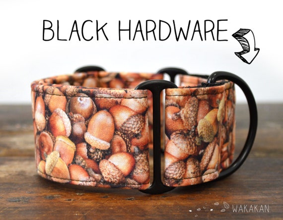 Martingale dog collar Acorns. Adjustable and handmade with 100% cotton fabric. Squirrels. Wakakan