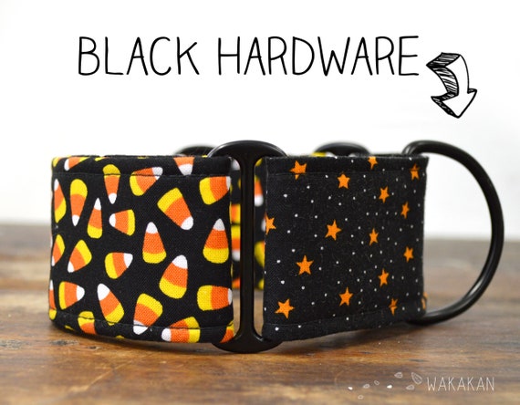 Martingale dog collar model Candy Corn. Adjustable and handmade with 100% cotton fabric. Halloween, season, pumpkin Wakakan