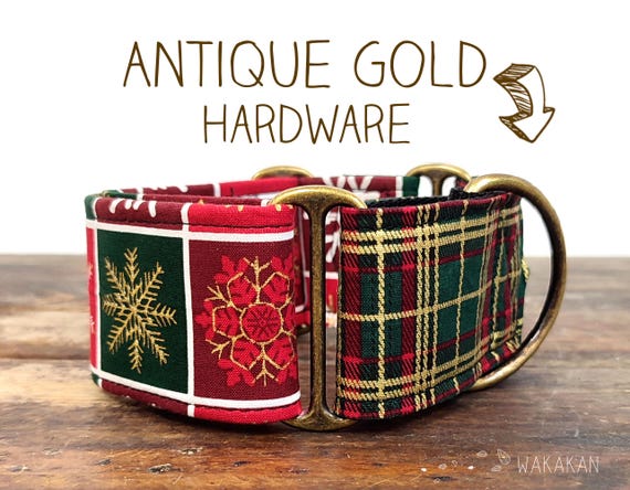 Martingale dog collar model Vintage Xmas. Adjustable and handmade with 100% cotton fabric. Winter fabric, snowflakes, presents. Wakakan