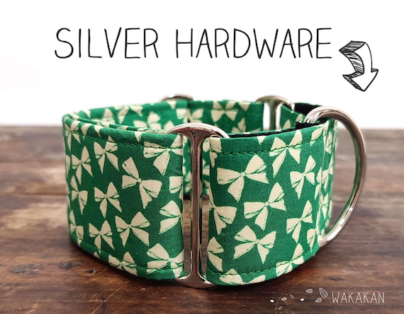 Martingale dog collar model Green Ribbon. Adjustable and handmade with 100% cotton fabric. Cottagecore. Wakakan