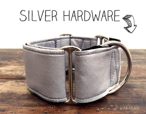 Martingale dog collar model Satin Gray. Adjustable and handmade, perfect for weddings. Wakakan