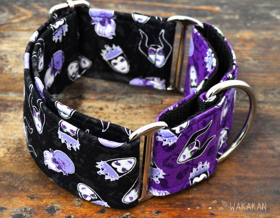 Martingale dog collar model Villains. Adjustable and handmade with 100% cotton fabric. The Evil Queen, Maleficent, Ursula Wakakan