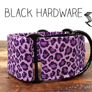 Martingale collar for dog Leopard Purple Animal Print. Handmade with 100% cotton fabric and webbing. Wakakan