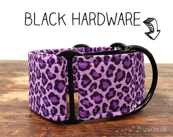 Martingale collar for dog Leopard Purple Animal Print. Handmade with 100% cotton fabric and webbing. Wakakan