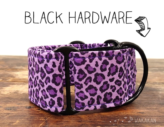 Martingale collar for dog Leopard Purple Animal Print. Handmade with 100% cotton fabric and webbing. Wakakan