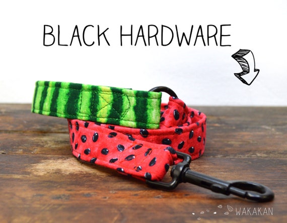 Leash for dog Watermelon. Handmade with 100% cotton fabric and webbing. Two width available. Wakakan