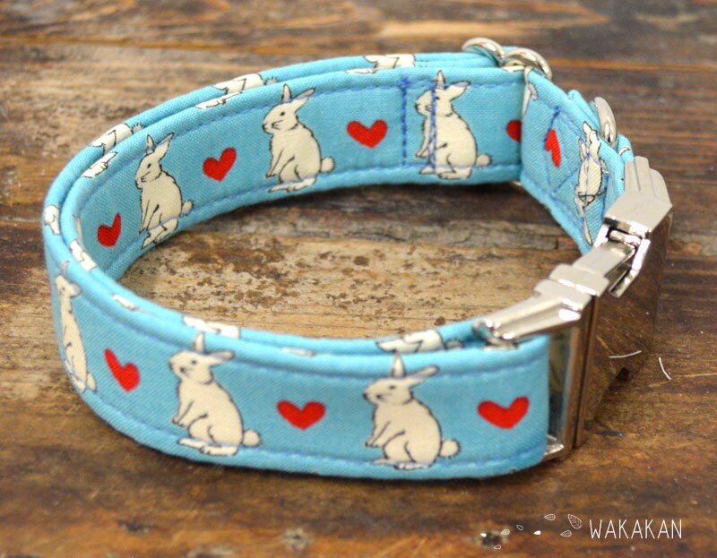 Love Bunny dog collar adjustable. Handmade with 100 cotton fabric