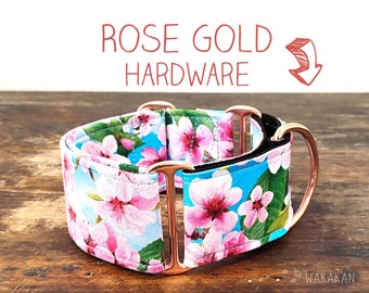 Martingale dog collar model Cherry Blossoms. Adjustable and handmade with 100% cotton fabric. Spring floral design Wakakan