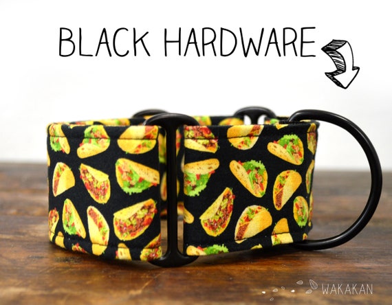 Martingale dog collar model Yummy Tacos. Adjustable and handmade with 100% cotton fabric. Mexican food, Tex Mex, delicious Wakakan