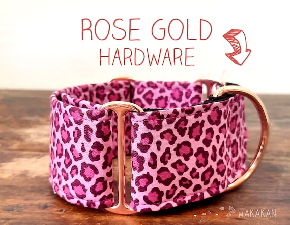 Martingale collar for dog Leopard Pink Animal Print. Handmade with 100% cotton fabric and webbing. Wakakan