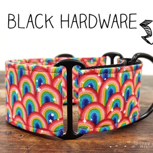Love is Love Martingale Hundehalsband. Verstellbar und handgefertigt aus 100% Baumwolle. Regenbogen, bunt, fröhlich. Wakakan
