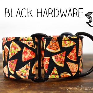 Martingale dog collar Pizza. Adjustable and handmade with 100% cotton fabric. Fast food, yummy. Wakakan