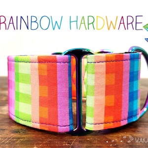 Collar para perro Martingale modelo Joyful. Ajustable y hecho a mano 100% algodón. Cuadros de colores super alegres, neon. Wakakán