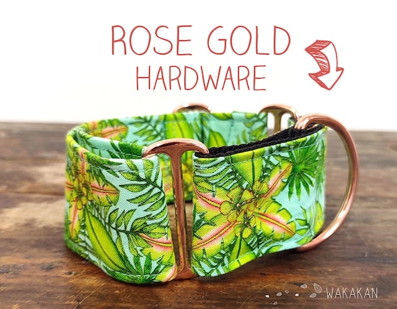 Martingale dog collar model Hawaii. Adjustable and handmade with 100% cotton fabric. Palm tree. Wakakan