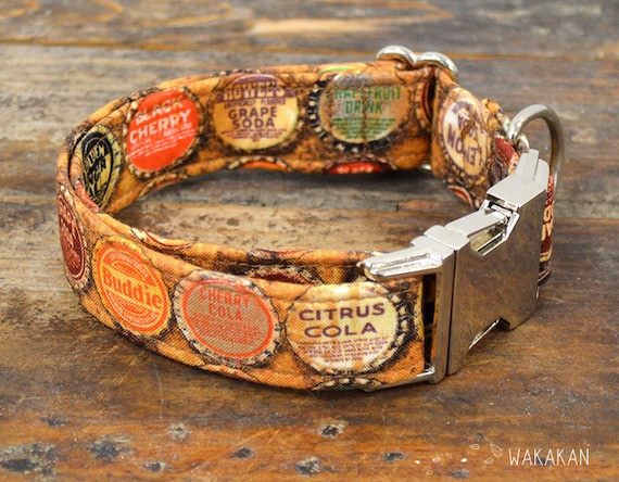 Soda dog collar adjustable. Handmade with 100% cotton fabric. Vintage pattern, retro. Wakakan