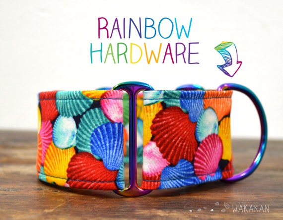 Martingale dog collar model Rainbow Shells. Adjustable and handmade with 100% cotton fabric. Summer vibes, colorful Wakakan