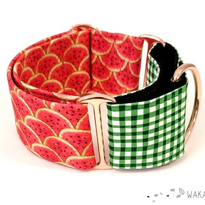 Martingale dog collar model Summer Day. Adjustable and handmade with 100% cotton fabric. Watermelon fruit Wakakan image 7