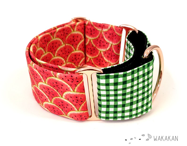 Martingale dog collar model Summer Day. Adjustable and handmade with 100% cotton fabric. Watermelon fruit Wakakan image 7
