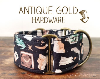 Martingale dog collar model Whimsical. Adjustable and handmade with 100 cotton fabric. Witchy vibes. Wakakan