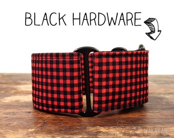 Martingale dog collar model Hipster. Adjustable and handmade with 100% cotton fabric. plaid red and black. Wakakan