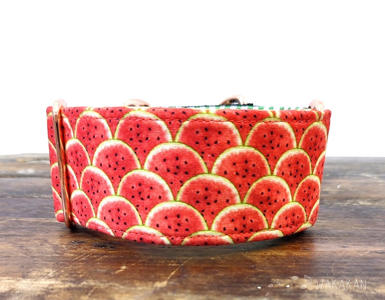 Martingale dog collar model Summer Day. Adjustable and handmade with 100% cotton fabric. Watermelon fruit Wakakan image 4
