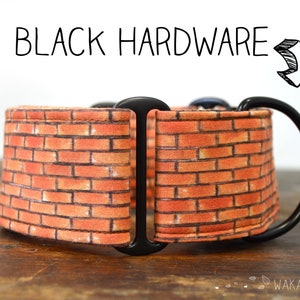 Martingale dog collar Bricks. Adjustable and handmade with 100% cotton fabric. Wall, brown. Wakakan