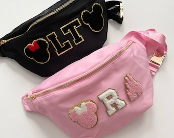 Jumbo Fanny Pack; Personalized Women's & Teen Gift, Nylon, Varsity Letters, Patches, Disneyland Accessory