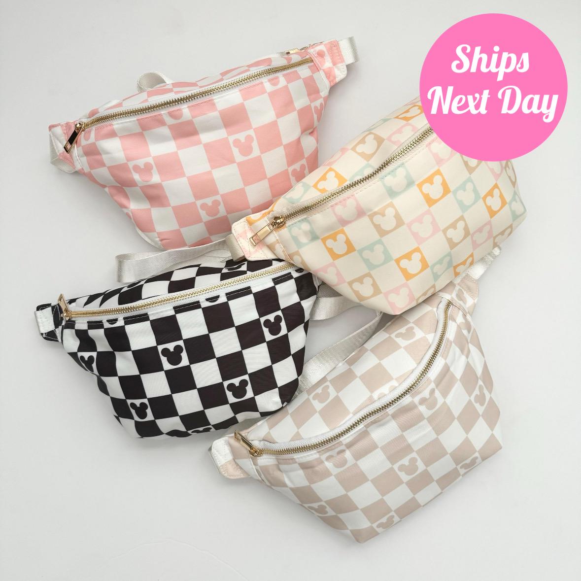 Jumbo Fanny Pack; Disney Black and White Check, Nylon