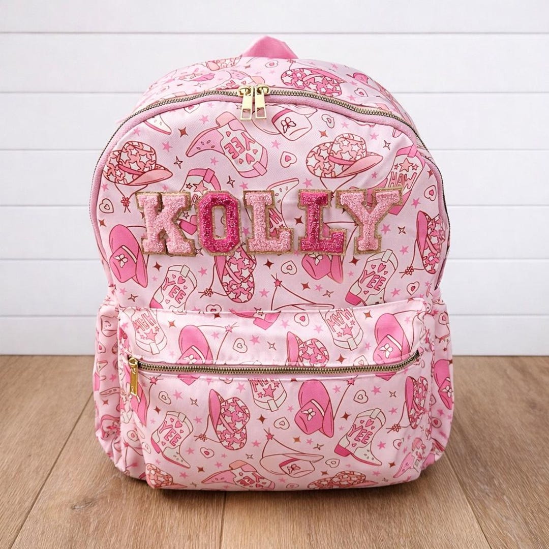 Kids Pink Rodeo Cowgirl Backpack, Chenille Letter Customization, 16 ...