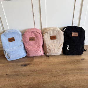 Sac à dos personnalisé en velours côtelé pour enfants, écusson en cuir, noir, rose, bleu, sable, à personnaliser, retour à l'école