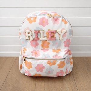 Retro Flower Backpack and Lunch Box, Chenille Letter Patches, Personalized