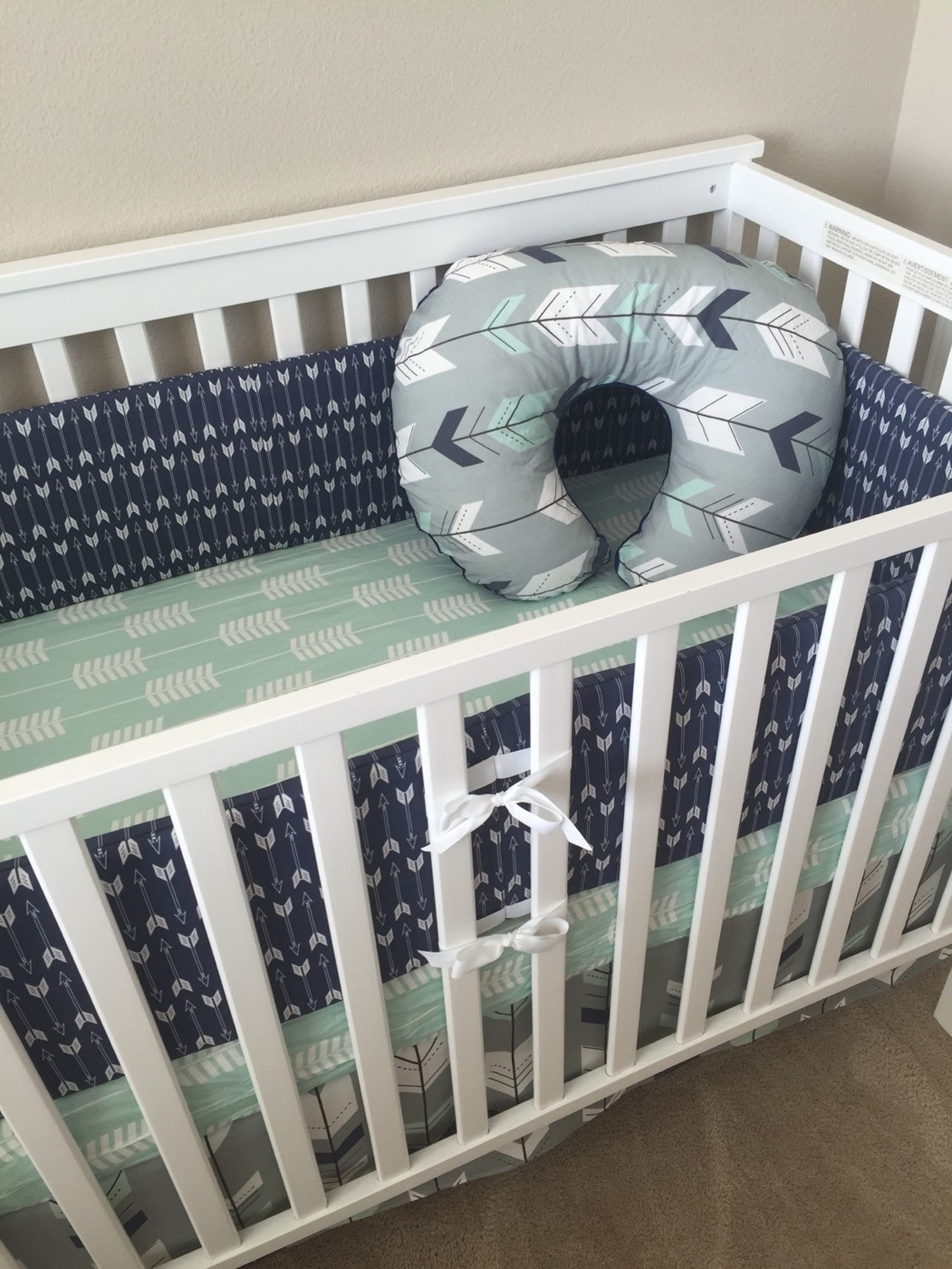 Nursery Bedding Set Grey Navy and Mint Arrows and Aztec Etsy