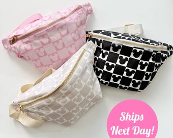 Fanny Pack; Disney Checkered, Nylon, Disneyland Accessory, Princess, Belt Bag, Magic Kingdom