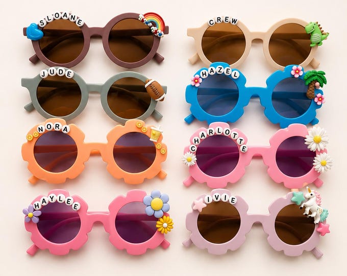 Personalized Daisy Sunglasses for Kids, Custom Flower Toddler Eyewear