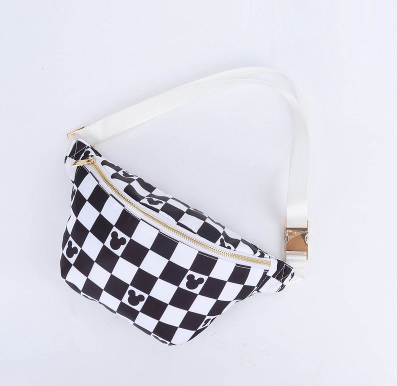 Jumbo Fanny Pack Disney Black and White Check, Nylon, Disneyland Accessory, Colored Checkered, Belt Bag image 6