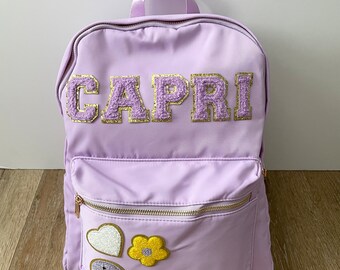 Personalized Kids Nylon Backpack, Chenille Letters, Customize, Back to School, 15” Elementary School Sized Backpack