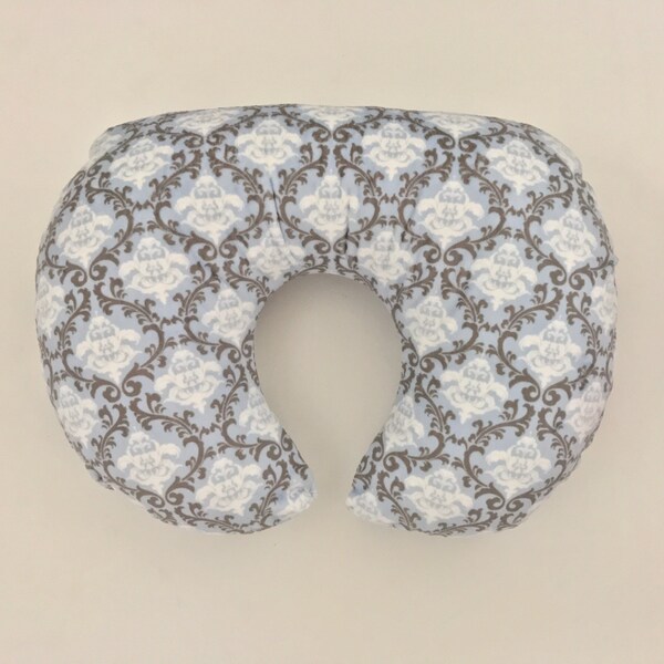 READY TO SHIP Boppy Cover - Minky Blue and Taupe Vines