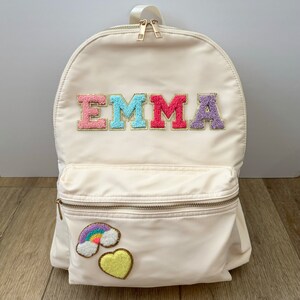 Sac à dos personnalisé en nylon pour enfants, lettres chenille, à personnaliser, retour à l'école, sac à dos de 16,5 pouces pour école primaire