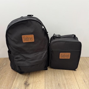 Sac à dos et lunch personnalisés pour enfants, Cuir pâle, personnalisation, Retour à l'école, Noir uni