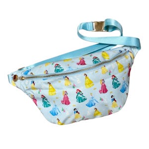Extra Large Fanny Pack; Baby Blue Princesses, Disney, Nylon, Disneyland Accessory, Belt Bag, Magic Kingdom