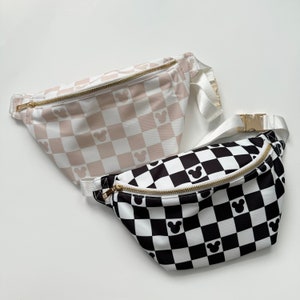 Jumbo Fanny Pack; Disney Black and White Check, Nylon, Disneyland Accessory, Colored Checkered, Belt Bag