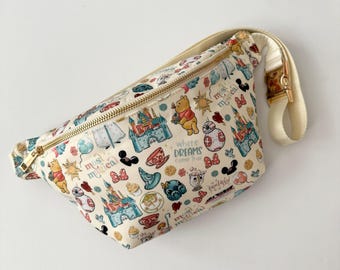 Jumbo Fanny Pack; Magical Characters, Disney, Nylon, Disneyland Accessory, Belt Bag, Magic Kingdom