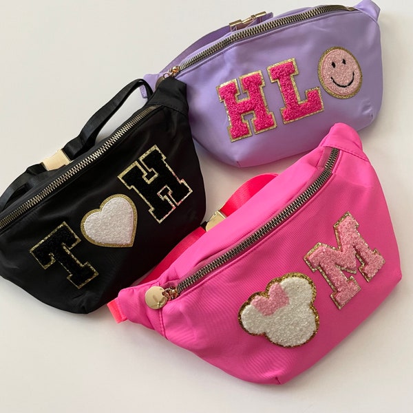 Personalized Women's & Teen Nylon Fanny Pack, Varsity Letters, Patches, Disneyland Accessory