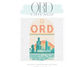 Chicago ORD Airport Luggage Tag Needlepoint Pattern (PDF Download) | 18 Mesh 4x4 | Printable Canvas