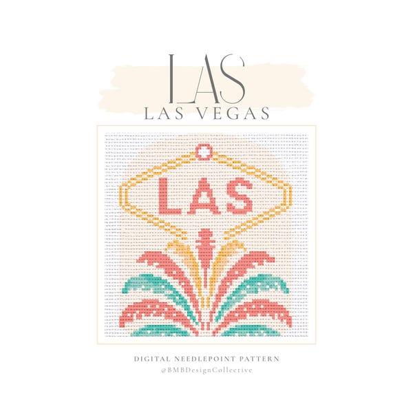 Las Vegas LAS Airport Luggage Tag Needlepoint Pattern (PDF Download) | 18 Mesh 4x4 | Printable Canvas