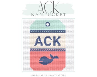 Modello per etichetta bagaglio aeroporto Nantucket ACK (download PDF) / 18 maglie 4x4 / Tela stampabile