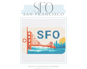 San Francisco SFO Airport Luggage Tag Needlepoint Pattern (PDF Download) | 18 Mesh 4x4 | Printable Canvas