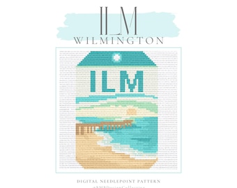 Wilmington ILM Airport Luggage Tag Needlepoint Pattern (PDF Download) | 18 Mesh 4x4 | Printable Canvas
