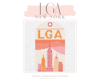 New York LGA Airport Luggage Tag Needlepoint Pattern (PDF Download) | 18 Mesh 4x4 | Printable Canvas