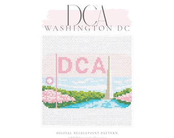 Washington DC DCA Airport Luggage Tag Needlepoint Pattern (PDF Download) | 18 Mesh 4x4 | Printable Canvas